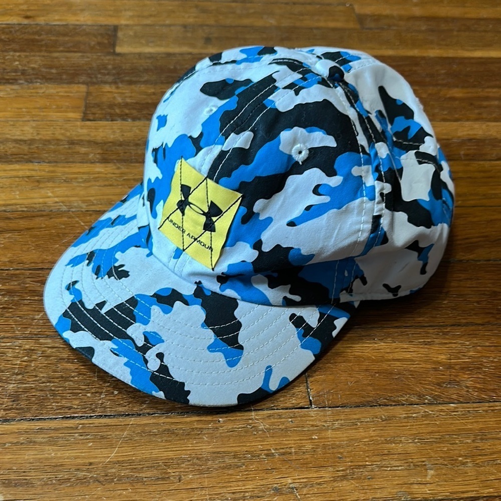 Under Armour Blue and Black Camo Cap with Yellow Patch, Youth One Size